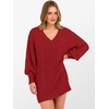 image:imageANRABESS Womens Long Sleeve V Neck Oversized Cable Knit Mini Sweater Dresses 2026 Winter Fall Trendy Pullover Tunic OutfitsRed