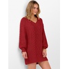 image:imageANRABESS Womens Long Sleeve V Neck Oversized Cable Knit Mini Sweater Dresses 2026 Winter Fall Trendy Pullover Tunic OutfitsRed