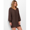 image:imageANRABESS Womens Long Sleeve V Neck Oversized Cable Knit Mini Sweater Dresses 2026 Winter Fall Trendy Pullover Tunic OutfitsRed Brown
