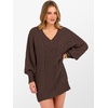 image:imageANRABESS Womens Long Sleeve V Neck Oversized Cable Knit Mini Sweater Dresses 2026 Winter Fall Trendy Pullover Tunic OutfitsRed Brown