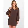 image:imageANRABESS Womens Long Sleeve V Neck Oversized Cable Knit Mini Sweater Dresses 2026 Winter Fall Trendy Pullover Tunic OutfitsRed Brown