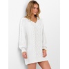 image:imageANRABESS Womens Long Sleeve V Neck Oversized Cable Knit Mini Sweater Dresses 2026 Winter Fall Trendy Pullover Tunic OutfitsWhite