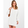 image:imageANRABESS Womens Long Sleeve V Neck Oversized Cable Knit Mini Sweater Dresses 2026 Winter Fall Trendy Pullover Tunic OutfitsWhite
