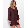 image:imageANRABESS Womens Long Sleeve V Neck Oversized Cable Knit Mini Sweater Dresses 2026 Winter Fall Trendy Pullover Tunic OutfitsWine Red