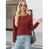 image:imageANRABESS Womens Long Sleeve Waffle Knit Shirts Dressy Casual Loose Button Up V Neck Henley Tops 2026 Fall Basic Tee BlouseBirck Red