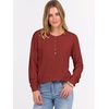 image:imageANRABESS Womens Long Sleeve Waffle Knit Shirts Dressy Casual Loose Button Up V Neck Henley Tops 2026 Fall Basic Tee BlouseBirck Red