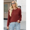 image:imageANRABESS Womens Long Sleeve Waffle Knit Shirts Dressy Casual Loose Button Up V Neck Henley Tops 2026 Fall Basic Tee BlouseBirck Red