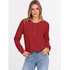 image:imageANRABESS Womens Long Sleeve Waffle Knit Shirts Dressy Casual Loose Button Up V Neck Henley Tops 2026 Fall Basic Tee BlouseBright Red
