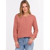 image:imageANRABESS Womens Long Sleeve Waffle Knit Shirts Dressy Casual Loose Button Up V Neck Henley Tops 2026 Fall Basic Tee BlouseCoral