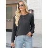 image:imageANRABESS Womens Long Sleeve Waffle Knit Shirts Dressy Casual Loose Button Up V Neck Henley Tops 2026 Fall Basic Tee BlouseDark Grey