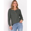 image:imageANRABESS Womens Long Sleeve Waffle Knit Shirts Dressy Casual Loose Button Up V Neck Henley Tops 2026 Fall Basic Tee BlouseDeep Army Green