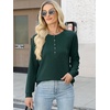 image:imageANRABESS Womens Long Sleeve Waffle Knit Shirts Dressy Casual Loose Button Up V Neck Henley Tops 2026 Fall Basic Tee BlouseDeep Green