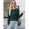 image:imageANRABESS Womens Long Sleeve Waffle Knit Shirts Dressy Casual Loose Button Up V Neck Henley Tops 2026 Fall Basic Tee BlouseDeep Green
