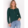 image:imageANRABESS Womens Long Sleeve Waffle Knit Shirts Dressy Casual Loose Button Up V Neck Henley Tops 2026 Fall Basic Tee BlouseDeep Green