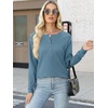 image:imageANRABESS Womens Long Sleeve Waffle Knit Shirts Dressy Casual Loose Button Up V Neck Henley Tops 2026 Fall Basic Tee BlouseDusty Blue