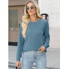 image:imageANRABESS Womens Long Sleeve Waffle Knit Shirts Dressy Casual Loose Button Up V Neck Henley Tops 2026 Fall Basic Tee BlouseDusty Blue