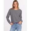 image:imageANRABESS Womens Long Sleeve Waffle Knit Shirts Dressy Casual Loose Button Up V Neck Henley Tops 2026 Fall Basic Tee BlouseGrey