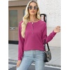 image:imageANRABESS Womens Long Sleeve Waffle Knit Shirts Dressy Casual Loose Button Up V Neck Henley Tops 2026 Fall Basic Tee BlouseHot Pink