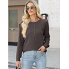 image:imageANRABESS Womens Long Sleeve Waffle Knit Shirts Dressy Casual Loose Button Up V Neck Henley Tops 2026 Fall Basic Tee BlouseLight Brown