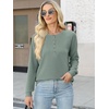 image:imageANRABESS Womens Long Sleeve Waffle Knit Shirts Dressy Casual Loose Button Up V Neck Henley Tops 2026 Fall Basic Tee BlouseLight Green