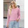image:imageANRABESS Womens Long Sleeve Waffle Knit Shirts Dressy Casual Loose Button Up V Neck Henley Tops 2026 Fall Basic Tee BlouseLight Pink