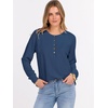 image:imageANRABESS Womens Long Sleeve Waffle Knit Shirts Dressy Casual Loose Button Up V Neck Henley Tops 2026 Fall Basic Tee BlouseNavy Blue