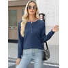 image:imageANRABESS Womens Long Sleeve Waffle Knit Shirts Dressy Casual Loose Button Up V Neck Henley Tops 2026 Fall Basic Tee BlouseNavy Blue