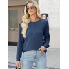 image:imageANRABESS Womens Long Sleeve Waffle Knit Shirts Dressy Casual Loose Button Up V Neck Henley Tops 2026 Fall Basic Tee BlouseNavy Blue