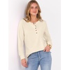 image:imageANRABESS Womens Long Sleeve Waffle Knit Shirts Dressy Casual Loose Button Up V Neck Henley Tops 2026 Fall Basic Tee BlouseParchment