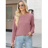 image:imageANRABESS Womens Long Sleeve Waffle Knit Shirts Dressy Casual Loose Button Up V Neck Henley Tops 2026 Fall Basic Tee BlousePink
