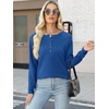 image:imageANRABESS Womens Long Sleeve Waffle Knit Shirts Dressy Casual Loose Button Up V Neck Henley Tops 2026 Fall Basic Tee BlouseRoyal Blue