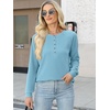 image:imageANRABESS Womens Long Sleeve Waffle Knit Shirts Dressy Casual Loose Button Up V Neck Henley Tops 2026 Fall Basic Tee BlouseSky Blue