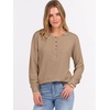 image:imageANRABESS Womens Long Sleeve Waffle Knit Shirts Dressy Casual Loose Button Up V Neck Henley Tops 2026 Fall Basic Tee BlouseTan