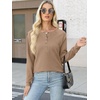 image:imageANRABESS Womens Long Sleeve Waffle Knit Shirts Dressy Casual Loose Button Up V Neck Henley Tops 2026 Fall Basic Tee BlouseTan
