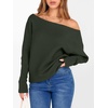 image:imageANRABESS Womens Off Shoulder Sweaters 2026 Fall Long Batwing Sleeve Loose Fit Knit Tops Casual Pullovers JumpersArmy Green