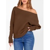 image:imageANRABESS Womens Off Shoulder Sweaters 2026 Fall Long Batwing Sleeve Loose Fit Knit Tops Casual Pullovers JumpersDeep Caramel