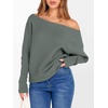 image:imageANRABESS Womens Off Shoulder Sweaters 2026 Fall Long Batwing Sleeve Loose Fit Knit Tops Casual Pullovers JumpersGrey Green