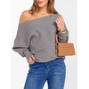 image:imageANRABESS Womens Off Shoulder Sweaters 2026 Fall Long Batwing Sleeve Loose Fit Knit Tops Casual Pullovers JumpersPurple Taupe