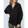 image:imageANRABESS Womens Oversized Fashion Long Sleeve Quarter Zip Baggy Loose Slouchy Sweater Pullover Tops 2026 Fall OutfitsBlack