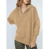 image:imageANRABESS Womens Oversized Fashion Long Sleeve Quarter Zip Baggy Loose Slouchy Sweater Pullover Tops 2026 Fall OutfitsKhaki