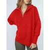 image:imageANRABESS Womens Oversized Fashion Long Sleeve Quarter Zip Baggy Loose Slouchy Sweater Pullover Tops 2026 Fall OutfitsRed