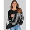image:imageANRABESS Womens Oversized Sweaters 2026 Long Sleeve Fuzzy Knit Casual Chunky Pullover Sweater Fall Outfits ClothesBlack White Stripe