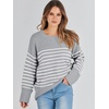 image:imageANRABESS Womens Oversized Sweaters 2026 Long Sleeve Fuzzy Knit Casual Chunky Pullover Sweater Fall Outfits ClothesGrey White Stripe