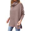 image:imageANRABESS Womens Oversized Turtleneck Batwing Sleeve Spilt Casual Loose Knit Tunic Pullover Sweater Tops 2026 Fall OutfitsBrown