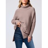 image:imageANRABESS Womens Oversized Turtleneck Batwing Sleeve Spilt Casual Loose Knit Tunic Pullover Sweater Tops 2026 Fall OutfitsBrown