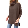 image:imageANRABESS Womens Oversized Turtleneck Batwing Sleeve Spilt Casual Loose Knit Tunic Pullover Sweater Tops 2026 Fall OutfitsChocola Coffee