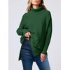 image:imageANRABESS Womens Oversized Turtleneck Batwing Sleeve Spilt Casual Loose Knit Tunic Pullover Sweater Tops 2026 Fall OutfitsDeep Green