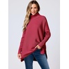 image:imageANRABESS Womens Oversized Turtleneck Batwing Sleeve Spilt Casual Loose Knit Tunic Pullover Sweater Tops 2026 Fall OutfitsRed