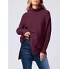 image:imageANRABESS Womens Oversized Turtleneck Batwing Sleeve Spilt Casual Loose Knit Tunic Pullover Sweater Tops 2026 Fall OutfitsWine Red