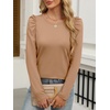 image:imageANRABESS Womens Puff Long Sleeve Shirts Crewneck Fall Tops Basic Dressy Casual Blouses 2026 Trendy OutfitsDeep Khaki